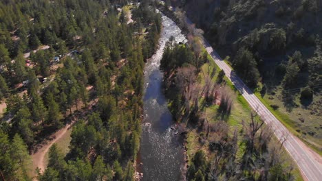 Aerial-View-of-Mountain-river-and-Road