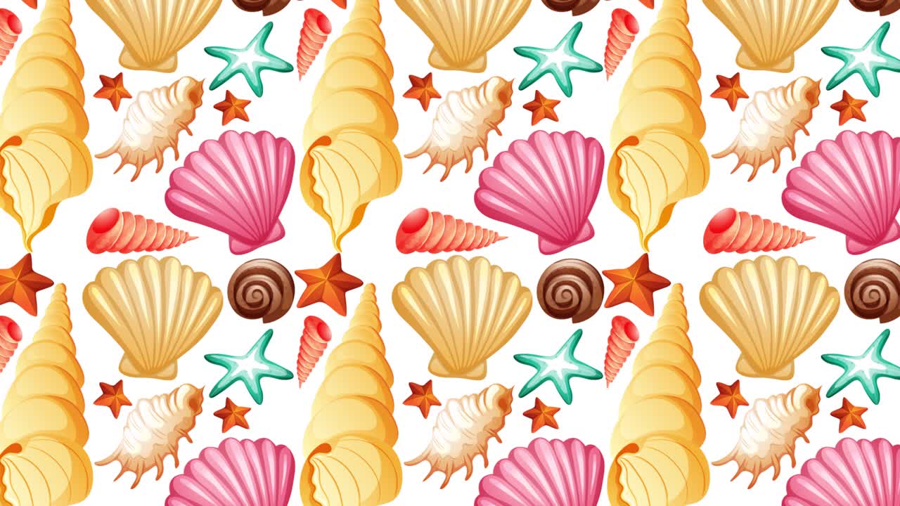 conchas y estrellas de mar en fondos vibrantes y cambiantes