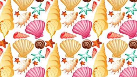 conchas y estrellas de mar en fondos vibrantes y cambiantes
