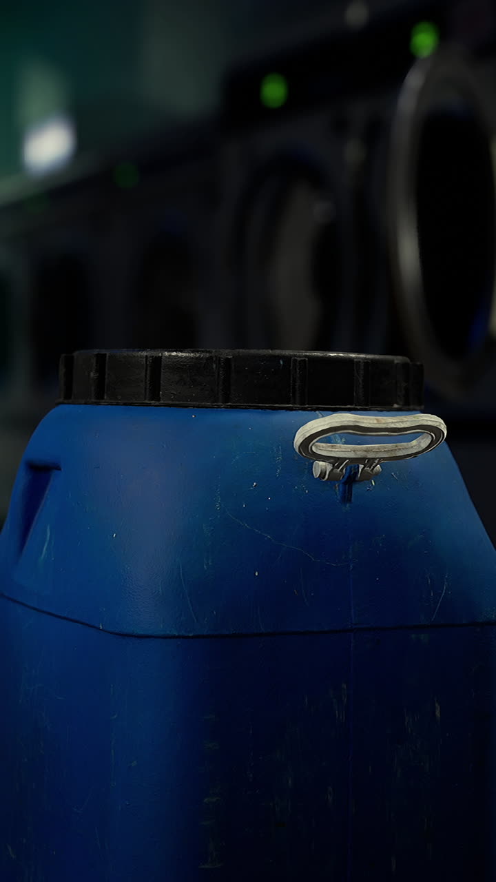 세탁실 에 있는 세탁제 의 파란색 용기