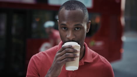 Slow-Motion-Portrait-of-african-american-man-drinking-coffee