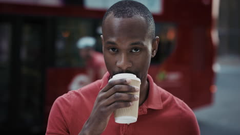 slow motion portrait of african american man drinking coffee