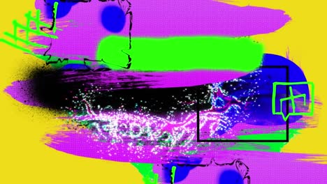 animación de burbuja de habla con formas geométricas y salpicaduras de pintura de acuarela de colores