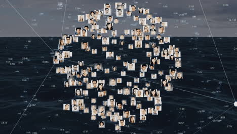 animación de la red de conexiones con personas fotos sobre el mar