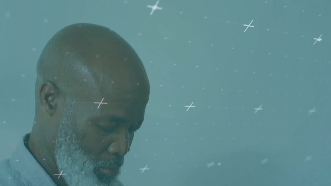 Animation of financial data processing over african american businessman with smartphone