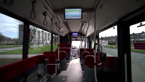 Walking-through-an-empty-public-train-during-the-Corona-Virus-spread-in-Eindhoven,-Netherlands---social-distancing-and-self-quarantine