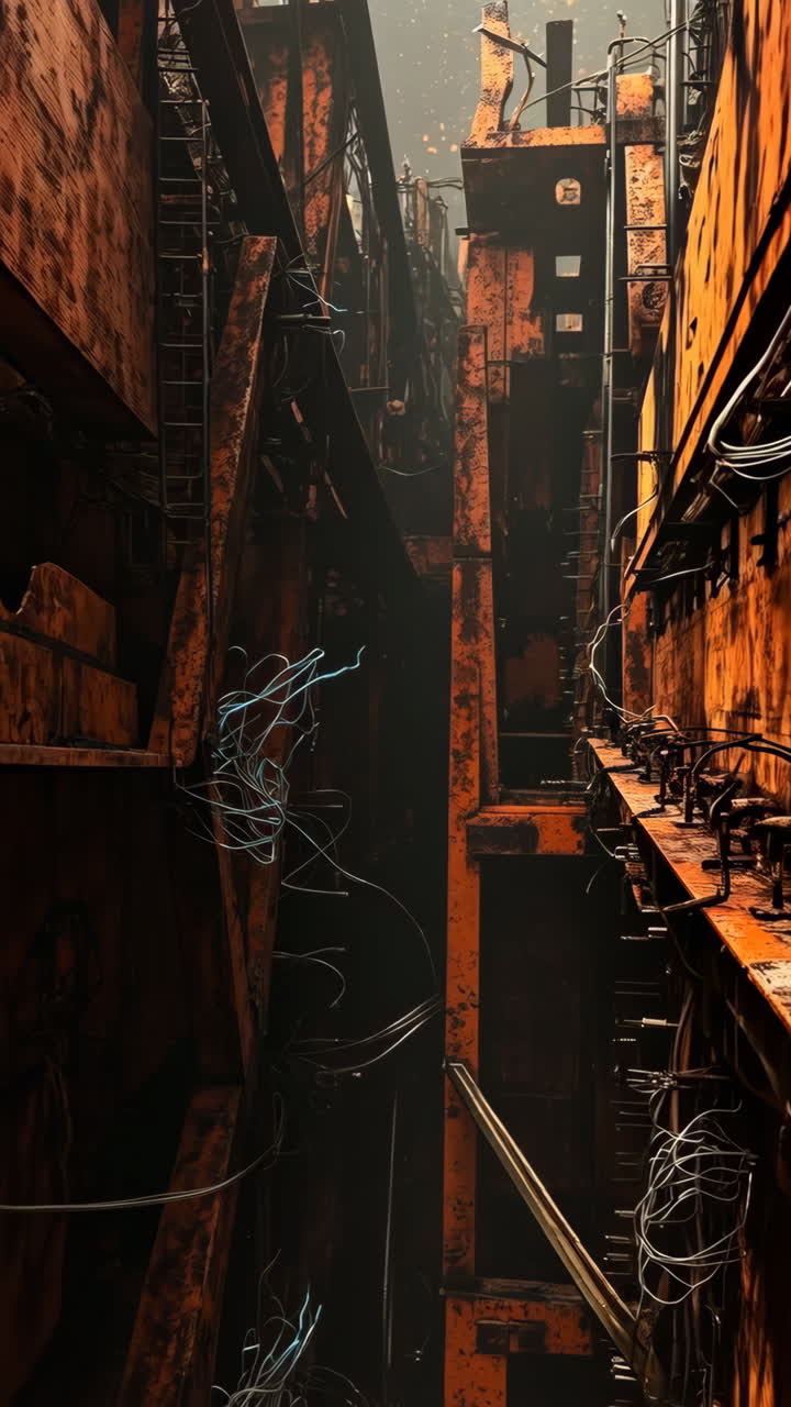 Industrial Abyss with Glowing Wires