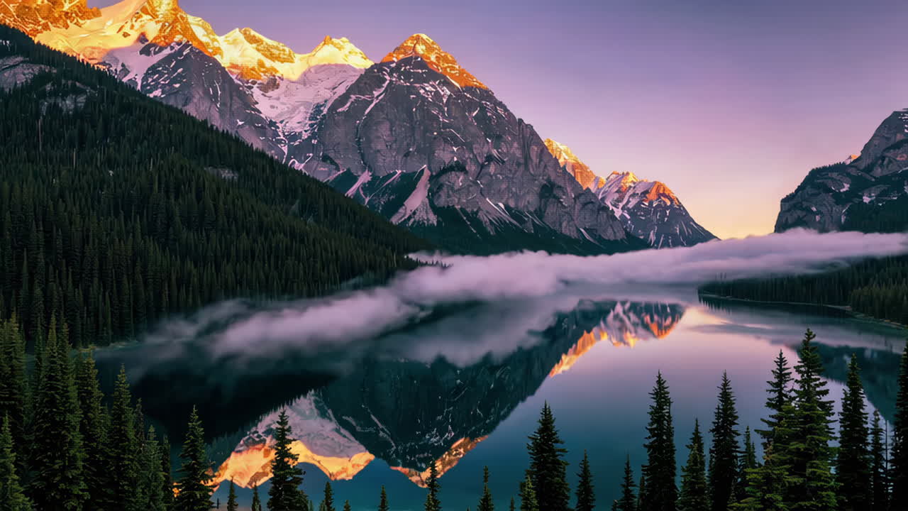 amanecer sobre un lago de montaña