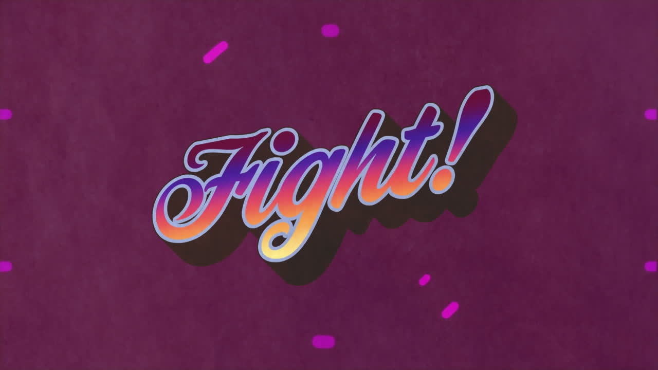 animación de texto de nivel en letras de colores sobre anillos rosados y triángulos de neón.