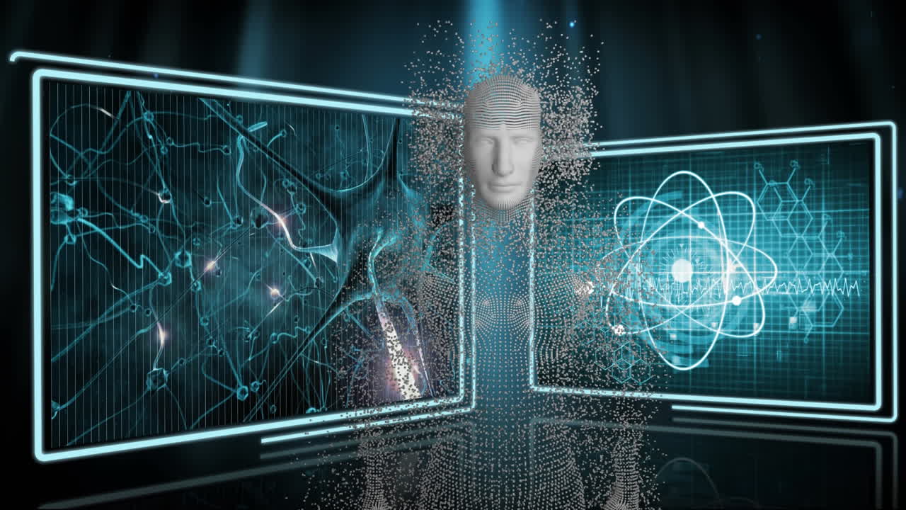 pantallas con procesamiento de datos y cuerpo humano