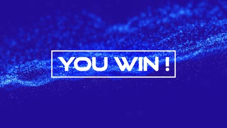 animation of you win text over blue mesh and purple background