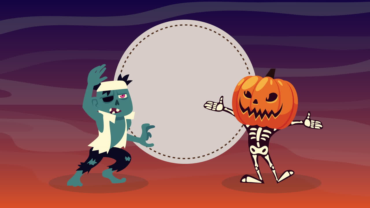 personajes de halloween de zombies y calabazas