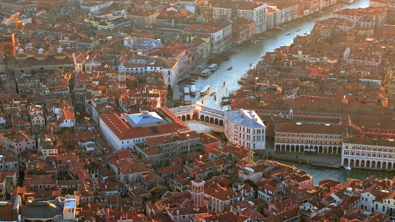 Aerial drone view of the buildings in Venice City, Italy