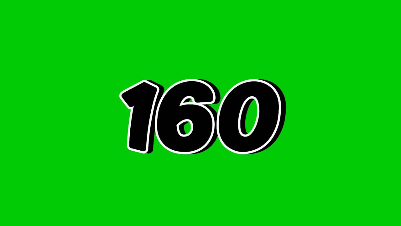 Number 160 symbol sign animation motion graphics cartoon on green screen background. Black color number reveal on smoke,for video number for video elements