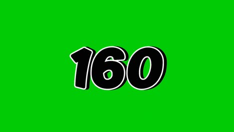 number 160 symbol sign animation motion graphics cartoon on green screen background. black color number reveal on smoke,for video number for video elements