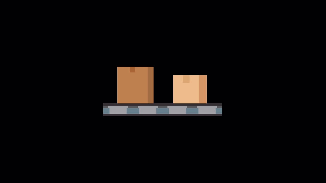 Pixel Art Animation of Boxes Moving on a Conveyor Belt