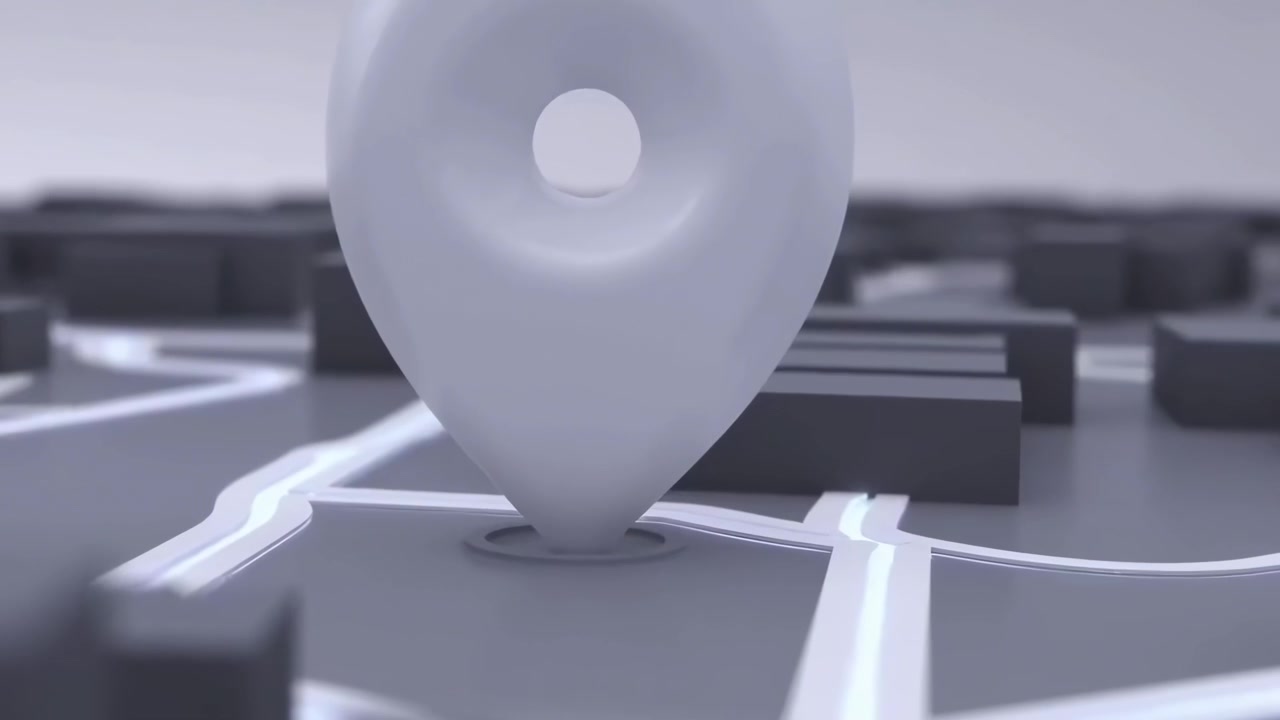 3D Map Pin Marker on Stylized City Street Grid