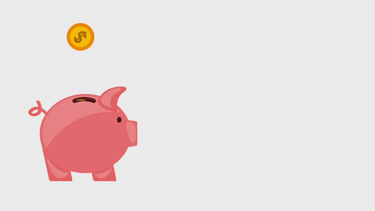 piggy bank and coins falling inside icons