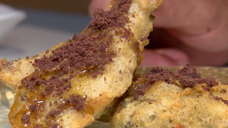 Crispy Fried Food with Chocolate Topping