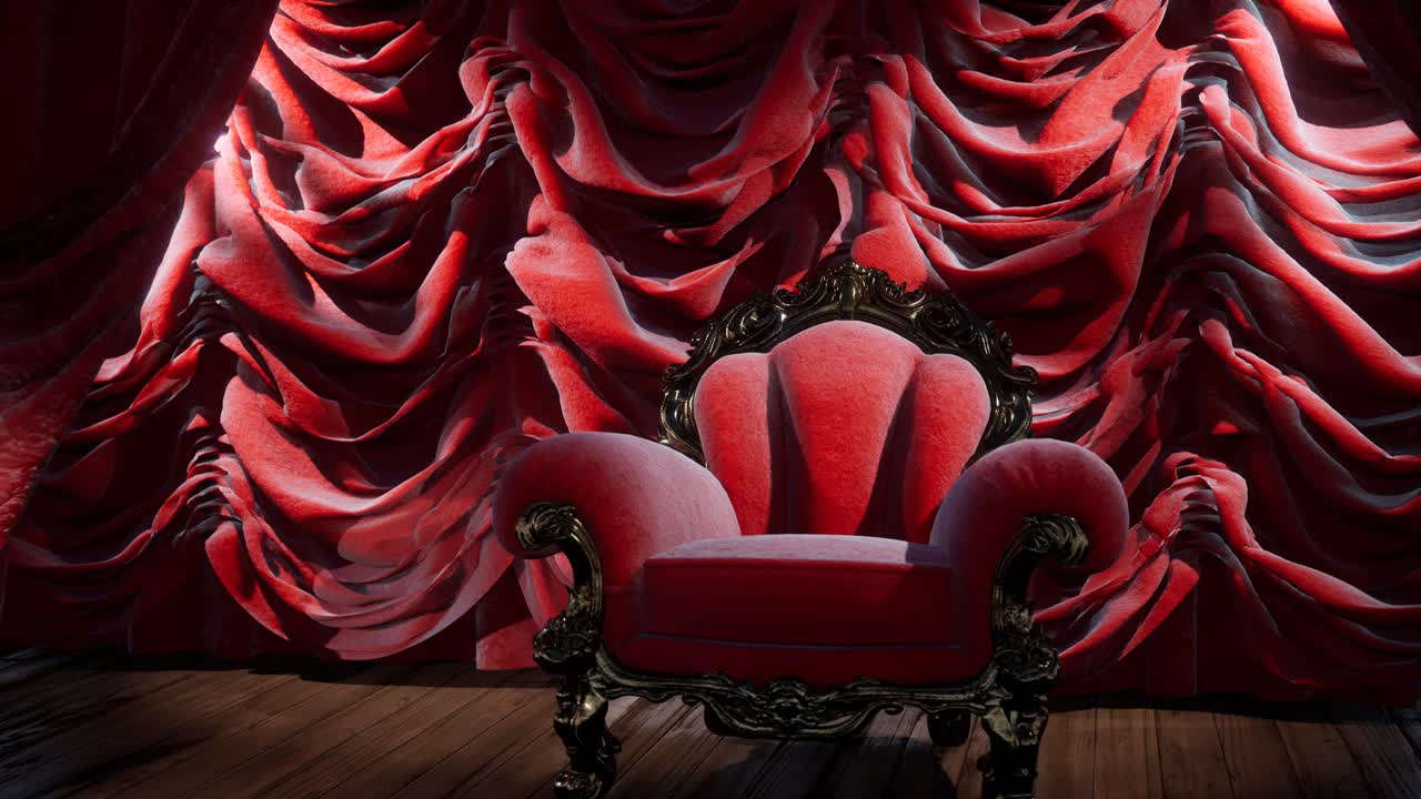 escenario de cortina de teatro de lujo con silla