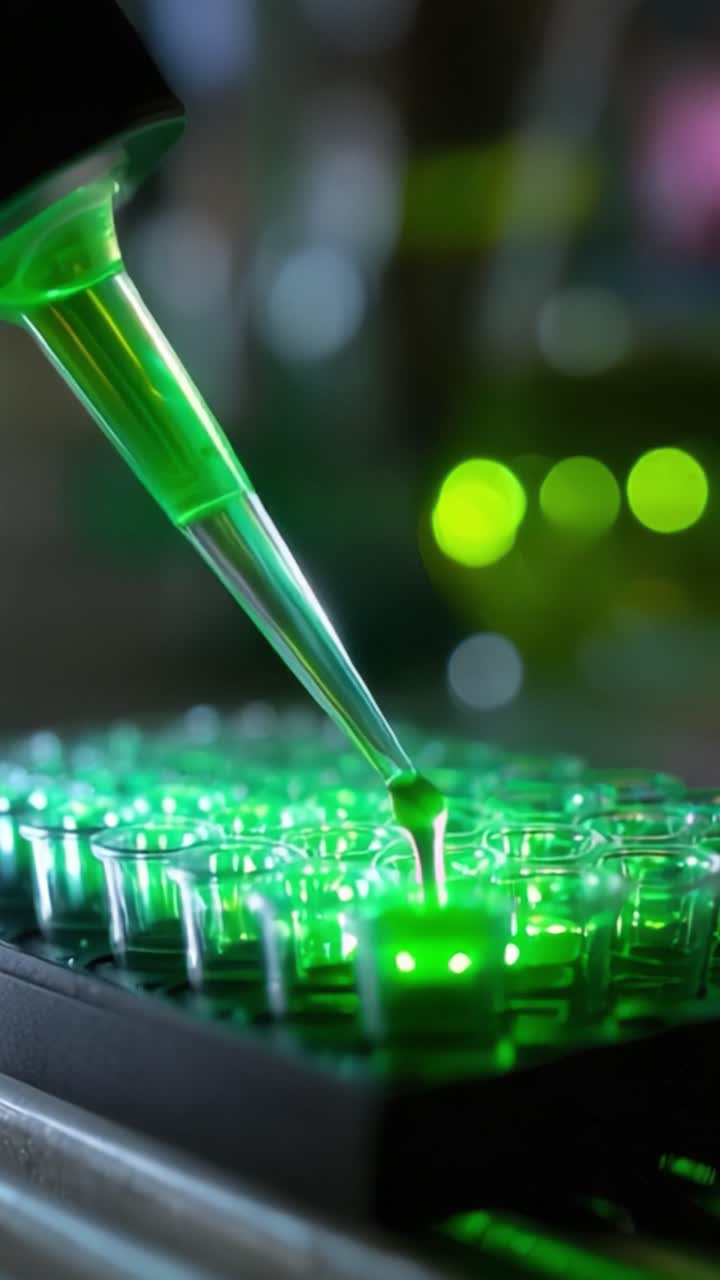 Laboratory Experiment: Precision Pipetting of Green Liquid into Microtiter Plate Wells for Scientific Research and Analysis in a Controlled Environment