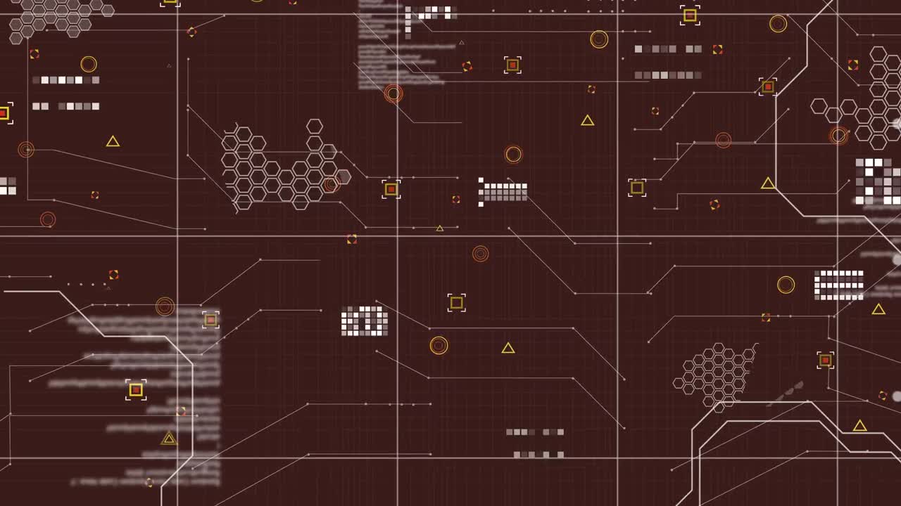 Animation of markers and data processing over brown background