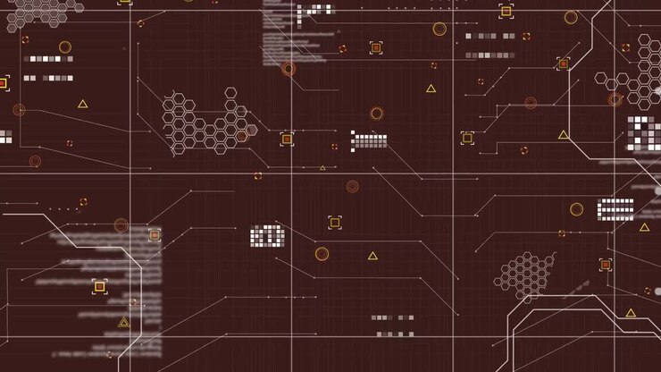 Animation of markers and data processing over brown background