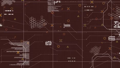 Animation-Von-Markierungen-Und-Datenverarbeitung-Auf-Braunem-Hintergrund