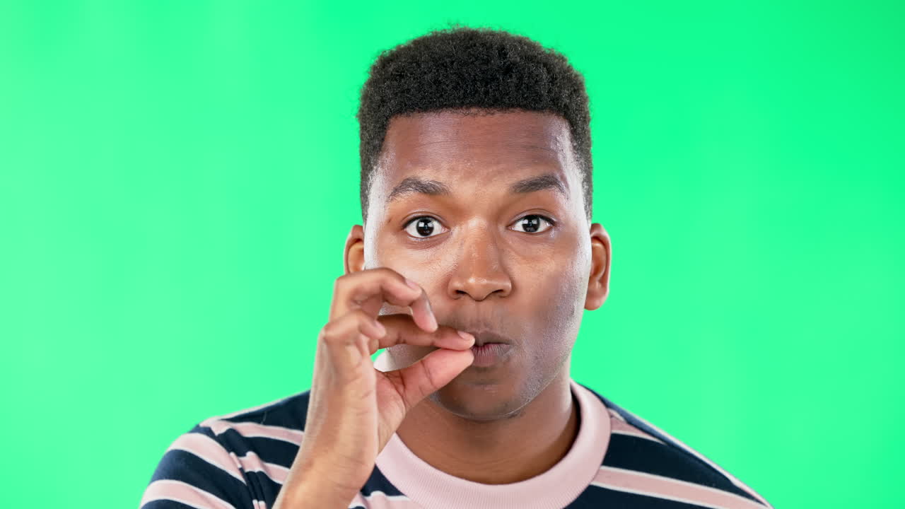 Portrait, secret and a black man on a green screen