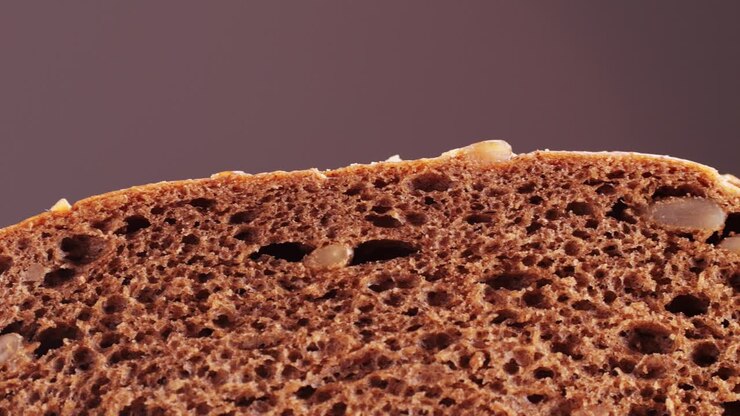 Close-up of a slice of brown bread