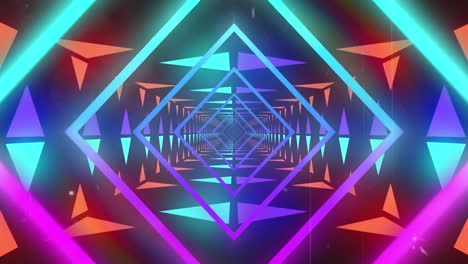 Animation-of-neon-shapes-moving-over-digital-tunnel