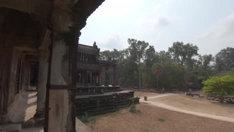 slow pan out of a gallery window in angkor wat, cambodia