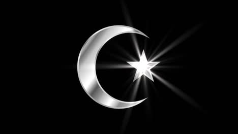 crescent moon and star religious symbol particles animation, magical particle dust animation of religious crescent moon and star sign with rays.