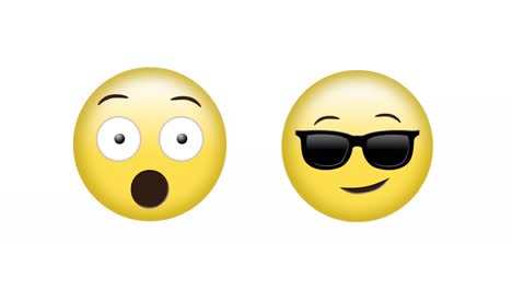 Animation-of-surprised-and-cool-looking-emoji-icons-over-white-background