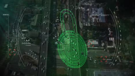 candado de seguridad digital contra el paisaje urbano