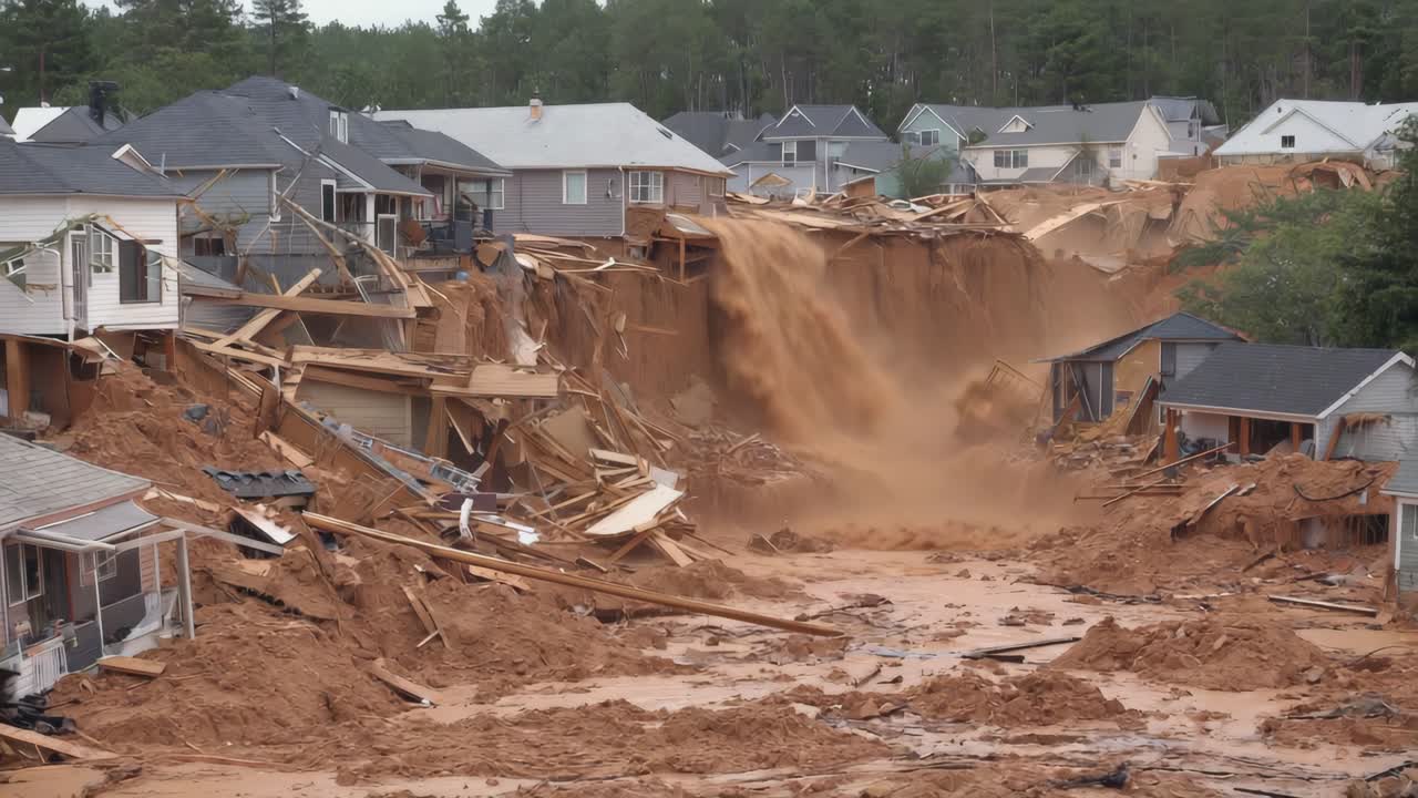 Flood Devastation in Residential Area