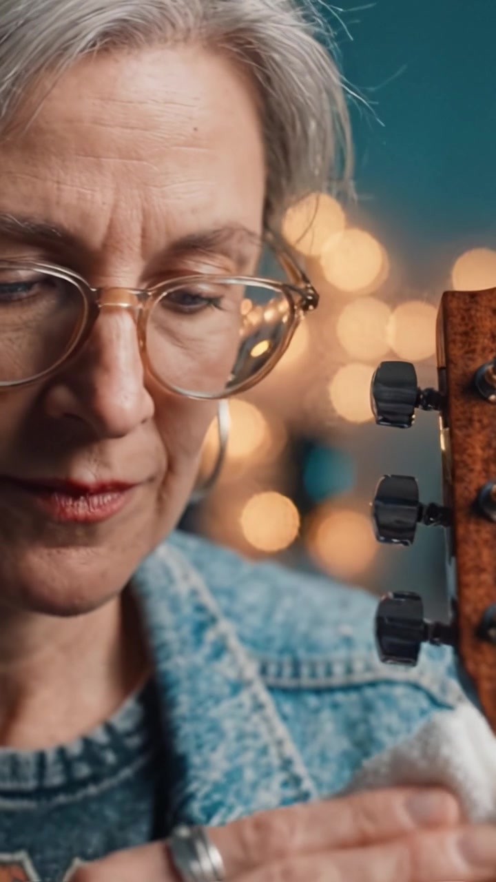 Caring for an Acoustic Guitar: A Close-Up View of a Musician Cleaning and Tuning Their Instrument with Joyful Focus and Passionate Attention to Detail