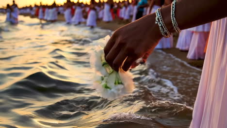 coastal religious ceremony at sunset