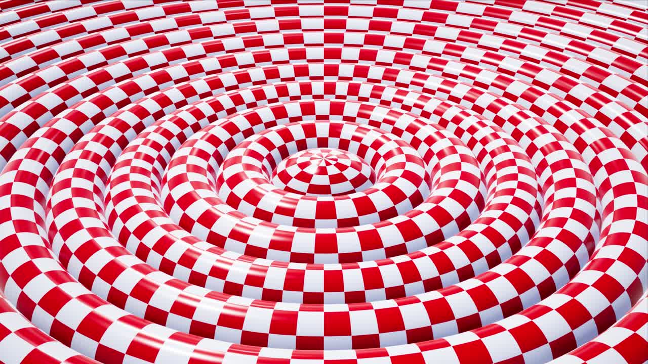 Endless Rotating Red Checkered Pattern Torus Background