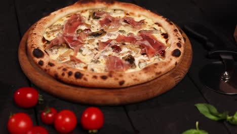 delicious italian prosciutto mushroom pizza