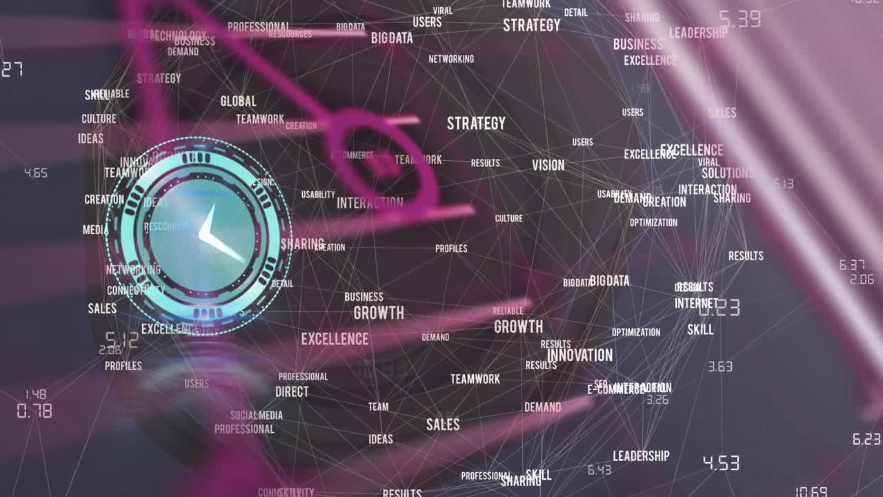 Animation of network of connections with icons over cityscape
