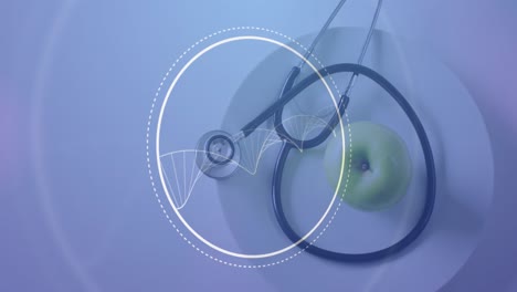 Animation-of-dna-strand-and-circle-over-apple-and-stethoscope