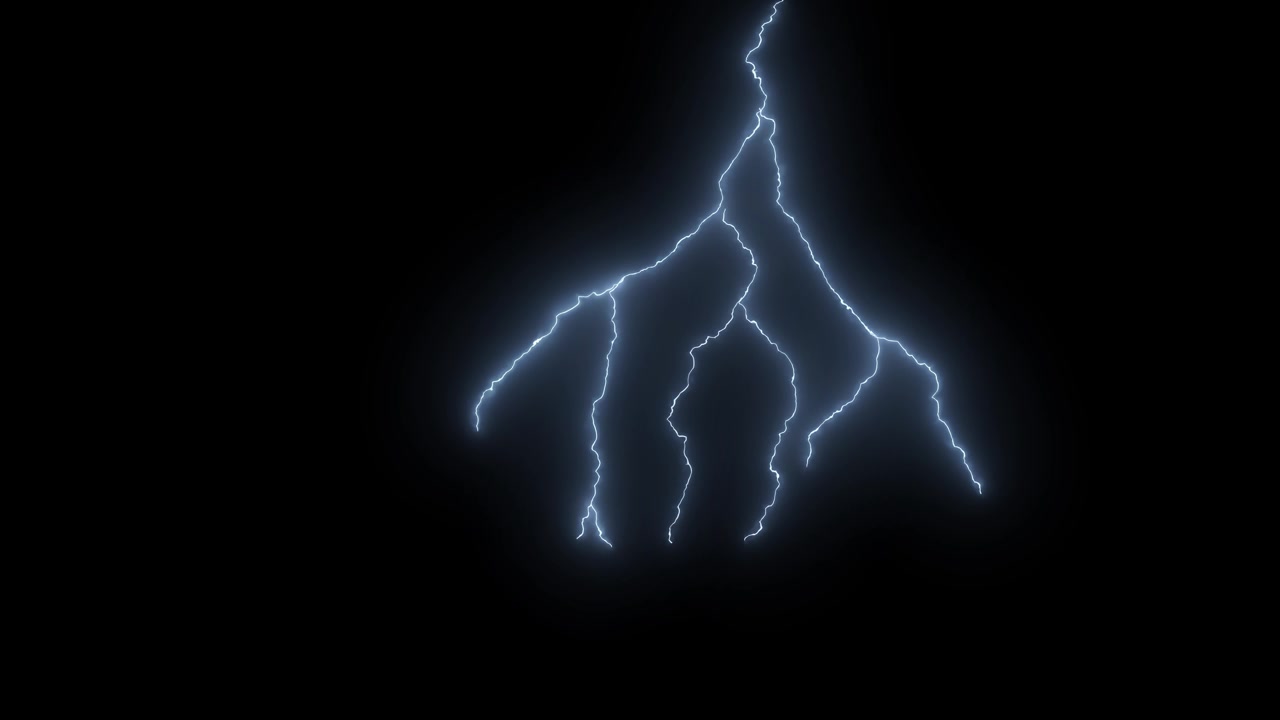Set of Lightning Strikes on Black Background