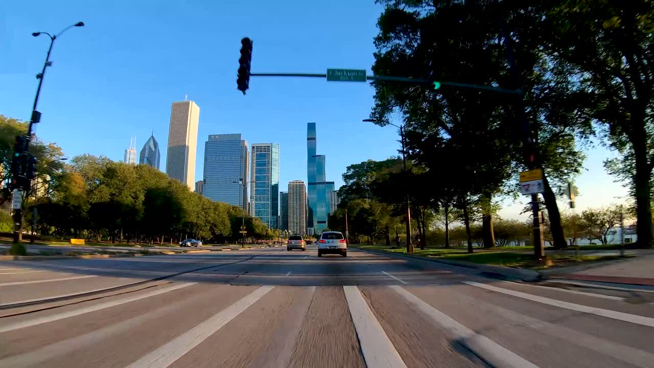 POV Driving City Morning Sunrise Timelapse