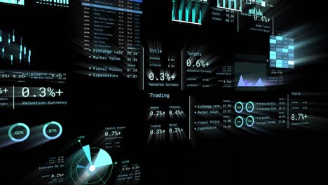 animation of financial data processing with numbers over black background