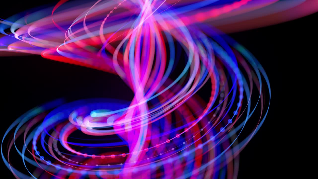 flujo de luz bg en 4k. fondo en bucle abstracto con senderos de luz, flujo de líneas de neón rojo azul en el espacio se mueven para formar formas en espiral en bucle. fondo de diseño de movimiento moderno de moda.