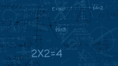 Animation of mathematical equations and diagrams floating against blue background