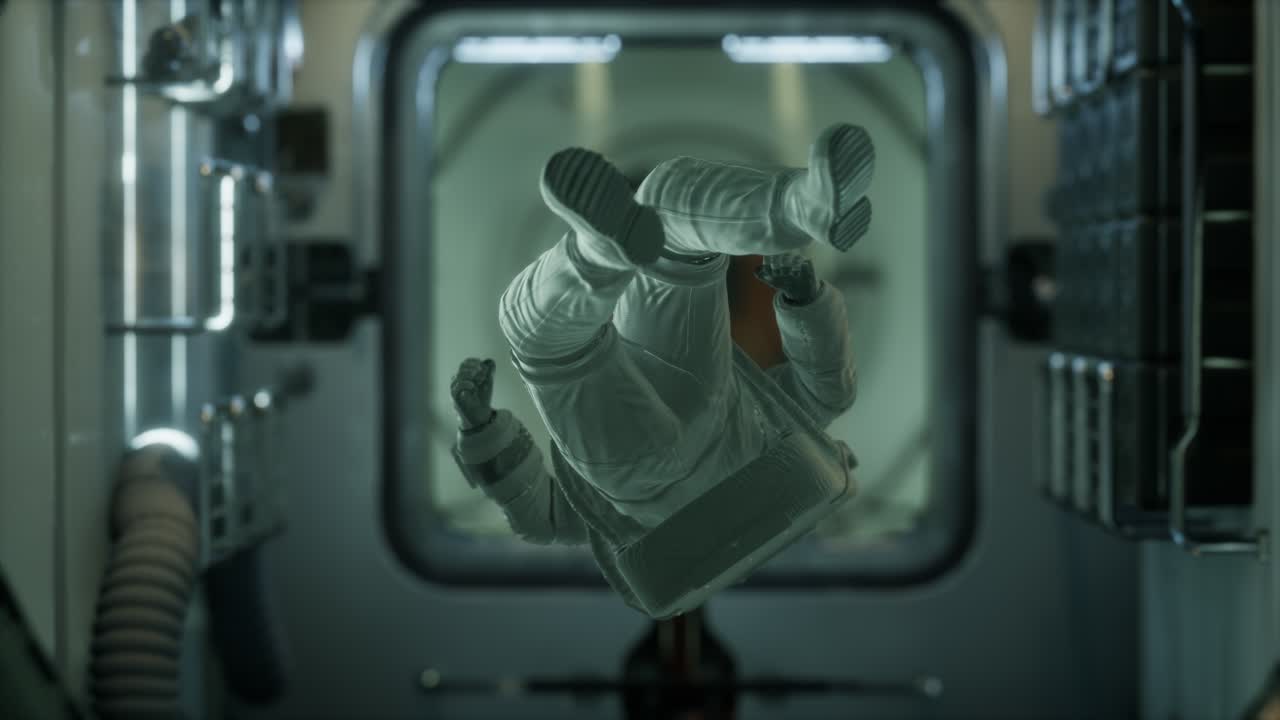 astronauta all'interno della stazione spaziale orbitale
