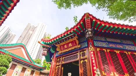 colorful temple architecture amidst urban backdrop