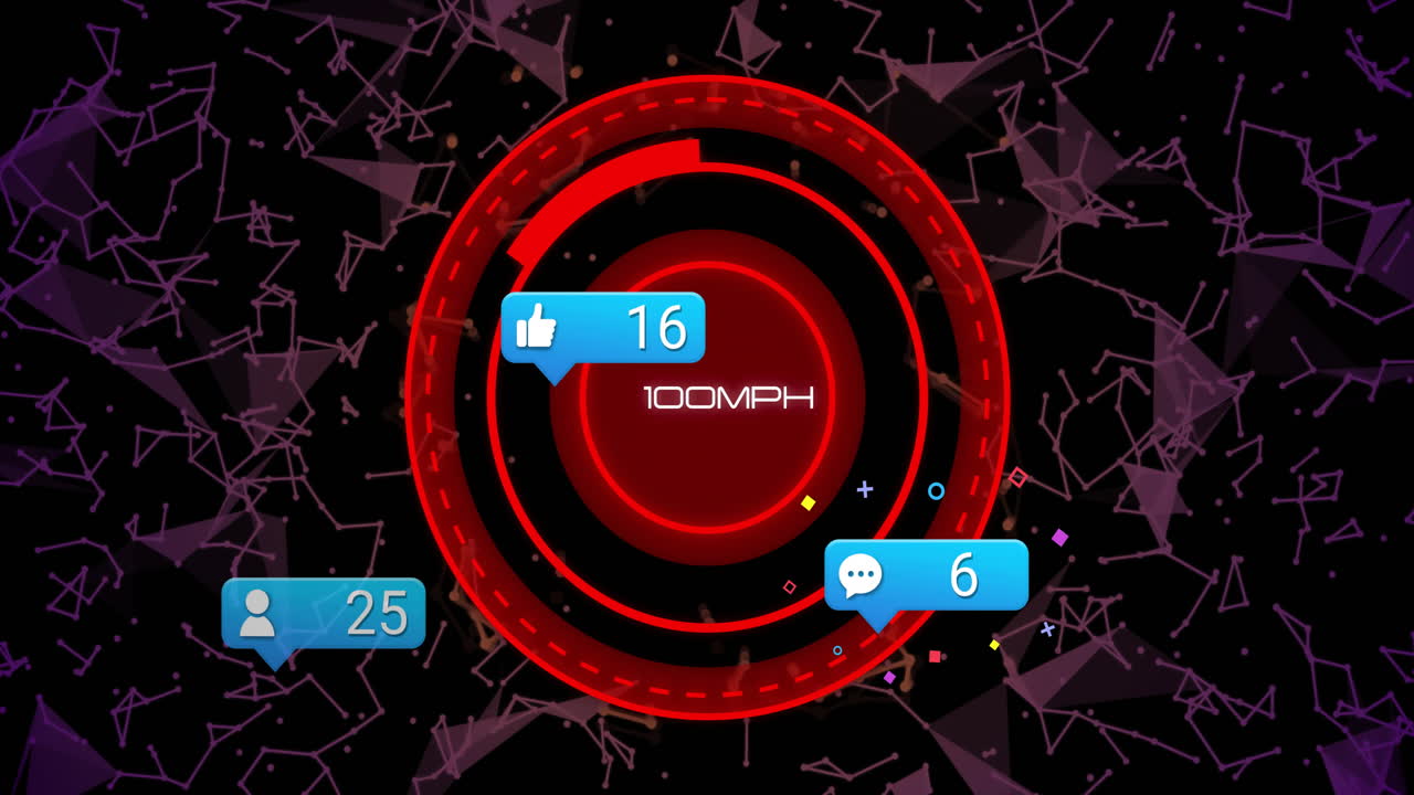 animación del procesamiento de datos digitales e íconos a través de la red de conexiones y alcance